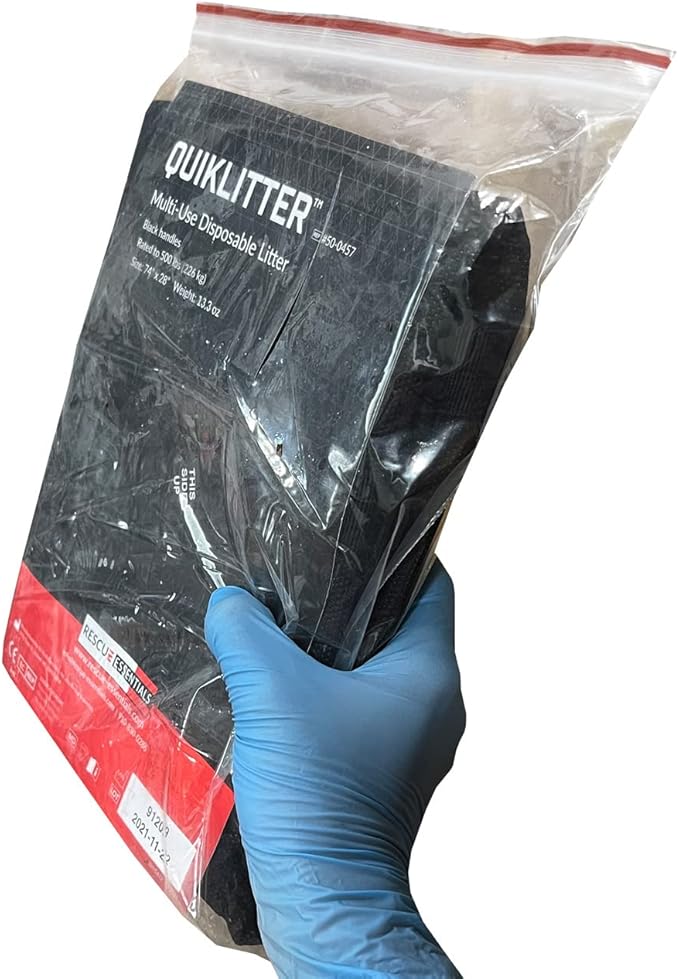 The Original Rescue Essentials Brand QuikLitter, Black Nylon Handles, Non-Woven Fabric, 500 Lb Rated, Low Cost, Disposable for Patient Transfer, Casualty Evacuation