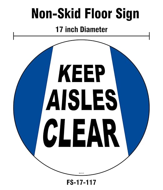 Stranco Non-Slip Floor Sign “KEEP AISLES CLEAR” | 17” Black and White on Red | Permanent Acrylic Adhesive, Pebble-Textured Laminate, Durable 20 mil Construction, Slip-Resistant Safety Label
