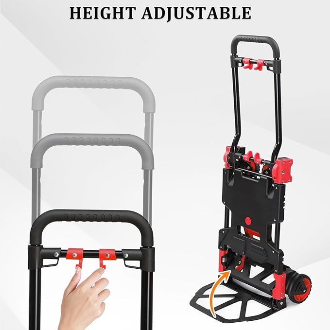 TUFFIOM Folding Hand Truck, Dolly Cart 330 lbs Capacity 2-in-1, Foldable Hand Truck with Retractable Handle and 4 Rubber Wheels, Hand Cart Dolly for Shoping, Office, Travel, Moving