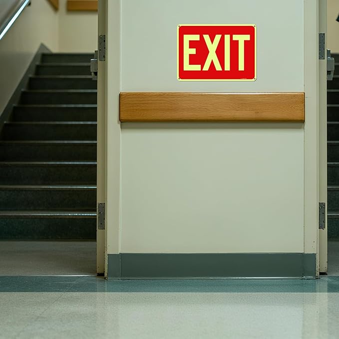 T&R Large Exit Sign - 14 x 10 Inches Rust Free .040 Aluminum Glow-In-The-Dark - UV Protected, Waterproof and Fade Resistant - 4 Pre-drilled Holes