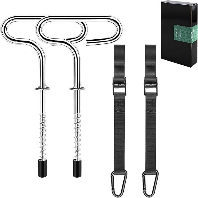 Heavy-Duty Ice Shelter Tie Down Kit with Ice Anchors and Adjustable Cam Straps – Tent Tie Down Kit for Ice Fishing Shelters, Pop Up Tents, Wind Anchoring, Outdoor Camping