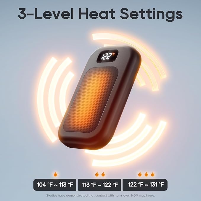 Hotdot Hand Warmers Rechargeable 2 Pack, 3 Heat Levels (104–121°F), Real-Time Temp & Battery Display, Electric Hand Warmers, Fast Heating, Fits in Gloves/Pocket, Gifts for Women & Men