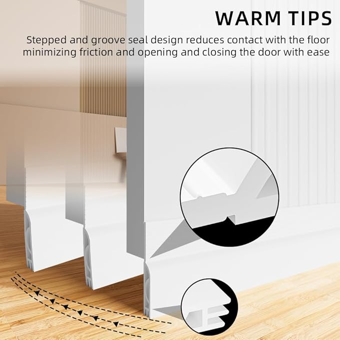 Door Draft Stopper for Bottom of Door, Adjustable Weather Stripping Door Seal for Cold Insulation, Under Door Sweep for Exterior & Interior Doors, Door Bottom Seal Blocker Noise (78inch,White)