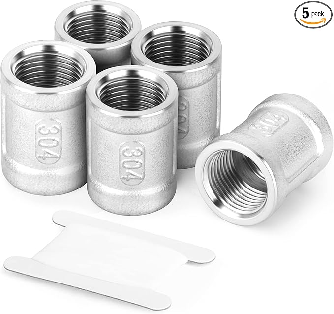 TAISHER 5PCS 304 Stainless Steel Cast Pipe Fitting, Coupling, 1" x 1" NPT Female Threaded