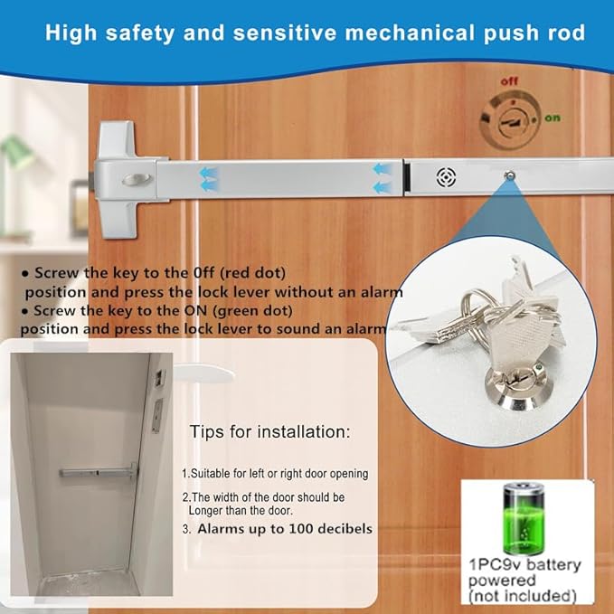 Commercial Door Push Bar Panic Exit Device with Exterior Lever with Alarm, 27.5” Stainless Steel Panic Bars for Exit Doors, Panic Bar Emergency Door Hardware for Wood Metal Doors