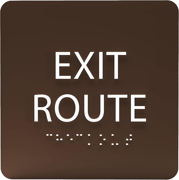 6" X6" Exit Route Sign - ADA Compliant Tactile Graphics Grade 2 Braille Text Acrylic Wall Signs - Building Fire Safety, Visibility, Emergency Response, Evacuation Door Sign