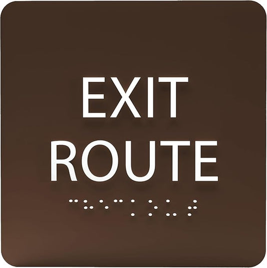 6" X6" Exit Route Sign - ADA Compliant Tactile Graphics Grade 2 Braille Text Acrylic Wall Signs - Building Fire Safety, Visibility, Emergency Response, Evacuation Door Sign