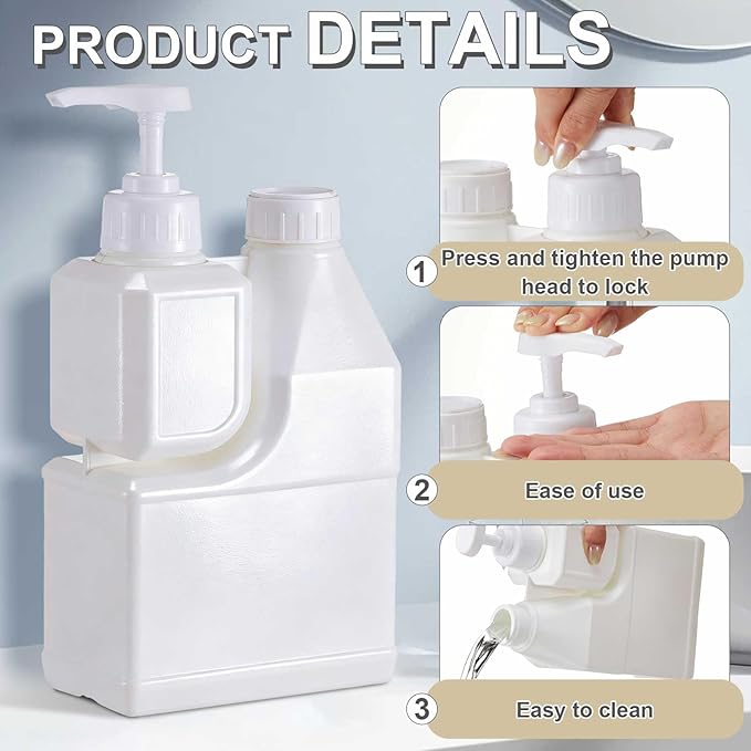 2 Pcs Portable 2 Compartment Foam Soap Handwashing Bottle 1300ml Capacity Refillable Portable Handwashing Station for Travel, Camping, Sports, Fishing, Playground, Outdoor Sink Solution