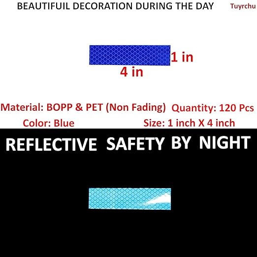 Blue Reflective Stickers 1 inch X 4 inch, Outdoor Waterproof High Visibility Warning Safety Adhesive Reflector Tape (120 Pcs)