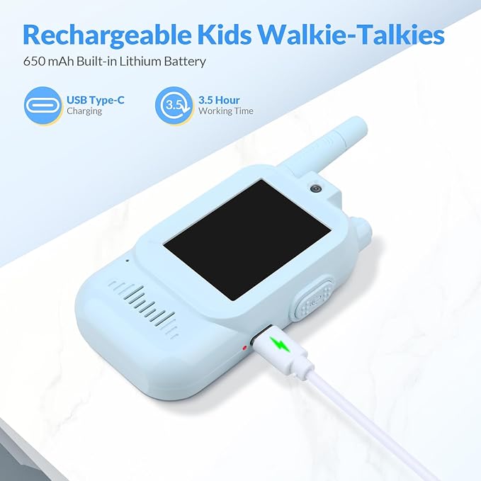 Mafiti Toys for 3 4 5 6 7 8 Year Old Boys Girls Mini Video Walkie Talkies for Kids 2 Pack Rechargeable 1000 Feet Range Birthday Indoor Outdoor (Blue+Blue)