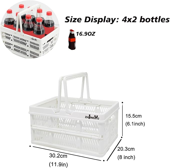 Plastic Basket Storage Crates,2-pack Plastic Baskets for organizing,Collapsible Shopping Basket,Foldable Crate with Handles,Collapsible Crate for Car,Kitchen,Bathroom,Medicine Grocery