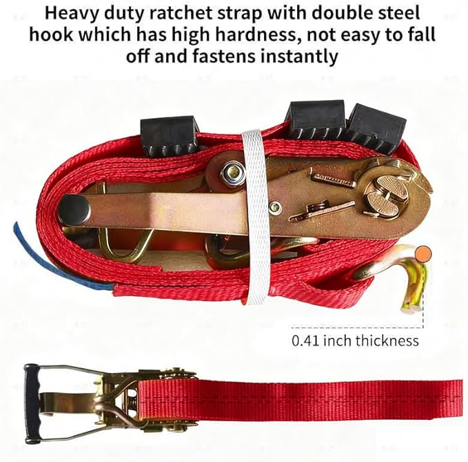 2 Pack Heavy Duty Ratchet Tie Down Straps 2" x26' – 11023 lbs Break Strength Cargo Straps with Metal Hooks for Truck, Trailer, Moving, Motorcycle & ATV, Red