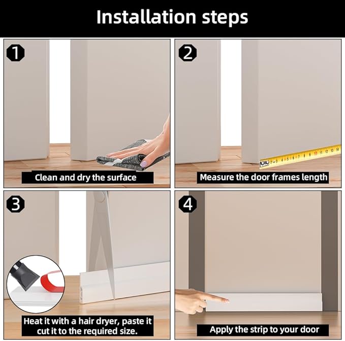 Door Draft Stopper for Bottom of Door, Adjustable Weather Stripping Door Seal for Cold Insulation, Under Door Sweep for Exterior & Interior Doors, Door Bottom Seal Blocker Noise (78inch,White)