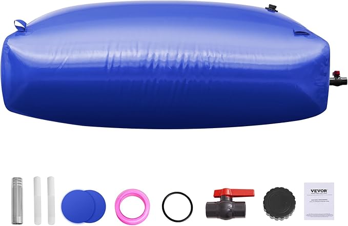 VEVOR 1000L/264 Gallon Water Storage Bladder, RV Water Tank, 1000D Blue PVC Collapsible Water Storage Containers, Large Capacity Soft Water Bag, Portable Water Bladder, for Garden Irrigation, Camping