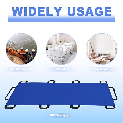 Portable Transport Stretcher with 10 Handles – Lightweight Dog Stretcher & Gurney, Patient Animal Mover for Emergency Casualty Evacuation, 300lbs Capacity (Blue) Large
