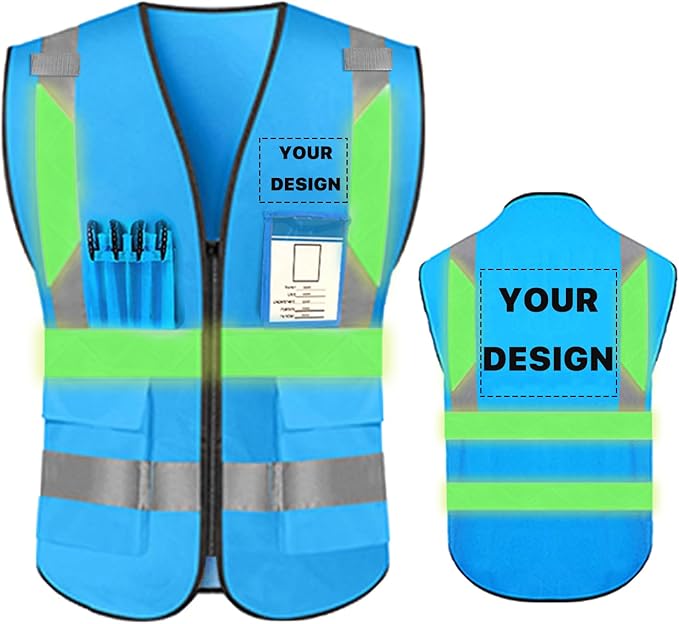 YOWESHOP High Reflective Visibility Safety Vest Custom Your Logo Safety Workwear with Reflective Strips and Pockets