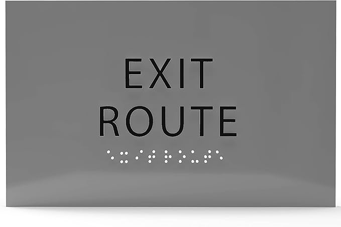 6" X4" Exit Route Sign- Tactile Graphics Grade 2 Braille Text | Modern Utility Wall Mount ADA Compliant Plastic Signs For Schools, Offices, Businesses, Apartments & Restaurants