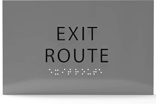 6" X4" Exit Route Sign- Tactile Graphics Grade 2 Braille Text | Modern Utility Wall Mount ADA Compliant Plastic Signs For Schools, Offices, Businesses, Apartments & Restaurants
