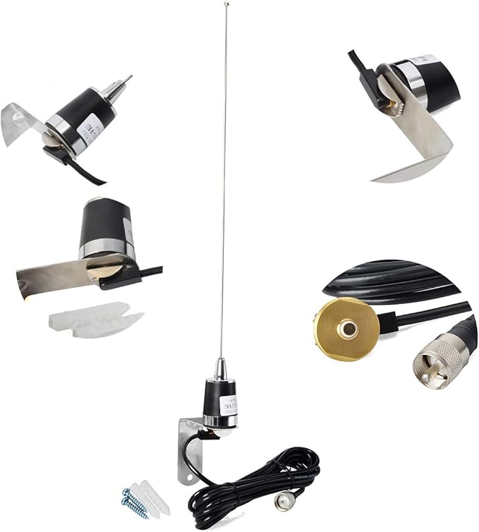 HYS Amateur Antennas Dual-Band NMO 20 Inch Antenna VHF 144/UHF 430MHz NMO L Shape Mount Mobile Antenna Bracket W/13 ft RG58 Coax Cable NMO to UHF-male/PL259 for Motorola Kenwood Midland Mobile Radios