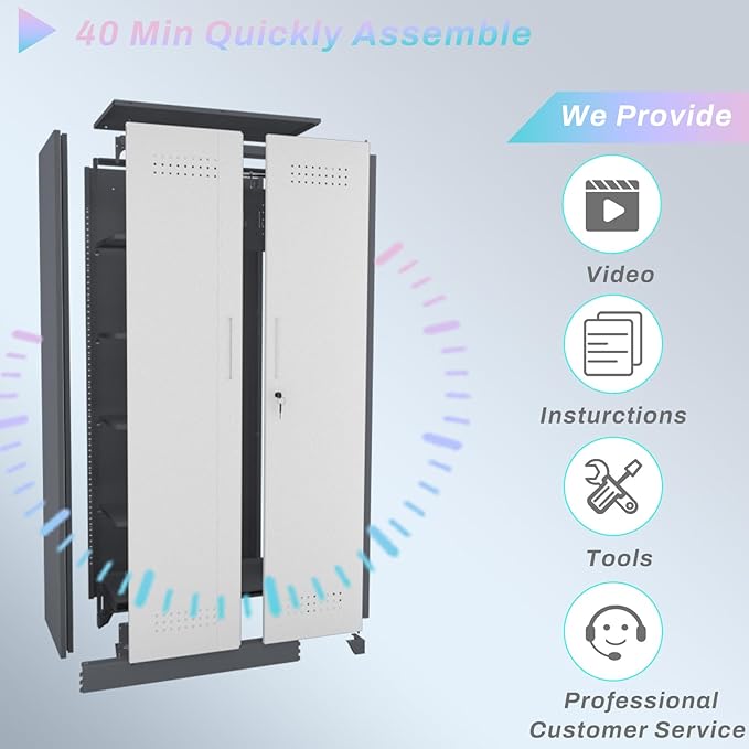 Metal Garage Storage Cabinets,Garage Tool Storage Cabinets with Lock,Locking Cabinet with Hanging Rod & S-Hooks for School,Gym,Grey-White