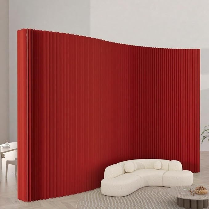 Foldable Room Divider Privacy Screens Movable Temporary Wall Space Partition, 5.25~9.19 FT Tall, 6.56~16.4 FT Width, Choice of Various Sizes and Styles(Red)