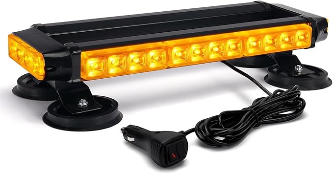Xprite Amber 32 LED Strobe Flashing Light Bar, 21 Flash Modes 14.5 Inch Emergency Hazard Warning Beacon Lights with Magnetic Base for Tow Vehicles Trucks Car Trailer Tractor Snow Plow Roof Safety