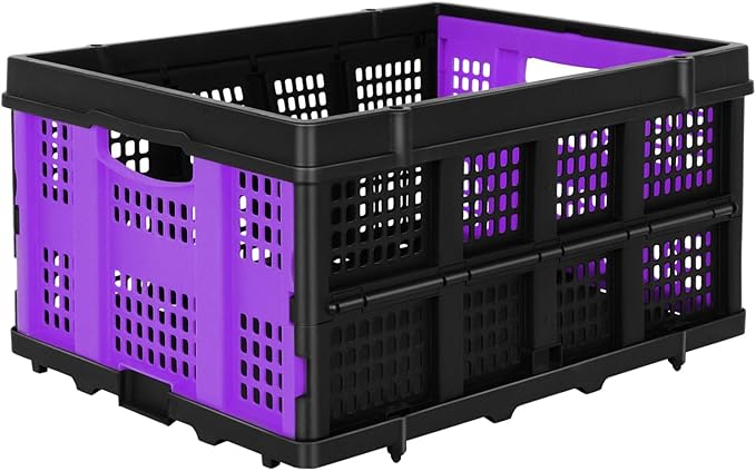 FAHKNS 60L Collapsible Milk Crates for Storage: Stackable & Portable Basket Foldable Plastic Crates for Office, Home, Garage