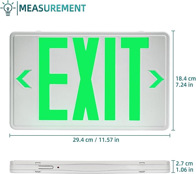 Green Exit Sign, LED Emergency Exit Sign with Battery Backup, Commercial Emergency Exit Light Combo for Business, 2 Adjustable Heads,120V/277V AC, UL-Listed, 2 Pack