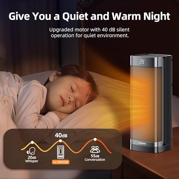 Flymoon Space Heater for Indoor Use, 1500W Portable Heater with Remote, Overheat & Tip-Over Protection, Electric Heater with 60° Oscillation, 12H Timer for Office Large Room RV