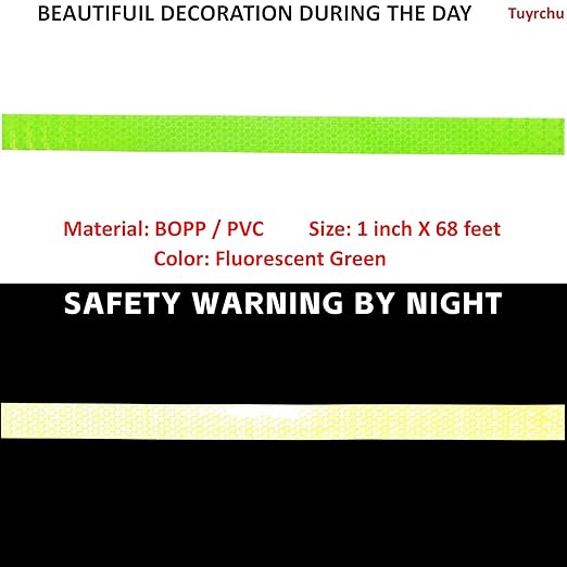 Reflective Tape Fluorescent Green Outdoor Waterproof 1 inch Wide, High Visibility Industrial Marking Tape, Safety Adhesive Stickers (68 feet)