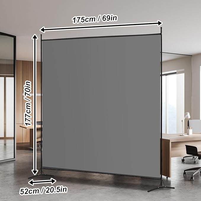 Room Divider - 6 Ft Single Panel, 69''W x 70''H Freestanding Privacy Screen for Room Separation, Portable Partition in Grey