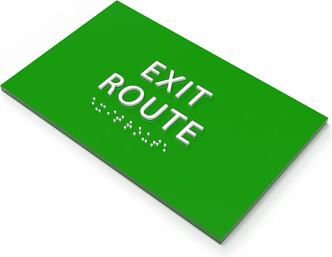 6" X4" Exit Route Sign- Tactile Graphics Grade 2 Braille Text | Modern Utility Wall Mount ADA Compliant Plastic Signs For Schools, Offices, Businesses, Apartments & Restaurants