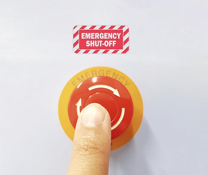 Emergency Shut Off Sign (small) | Emergency Stop Stickers | Shut Off Valve Sign for Powered Machinery and Equipment - Heavy-Duty, Weatherproof, Ultra Durable – USA Made (2x1 inch), 4 Labels