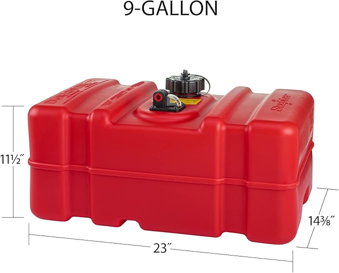 Scepter 9 Gallon Portable Marine Gas Can, Boat Fuel Tank, 2-Way Vented Cap, Built-In Fuel Gauge and Pick-Up, Handles, EPA & CARB Compliant, Rectangular, 22.9"L x 14.3"W x 11.5"H (08667)