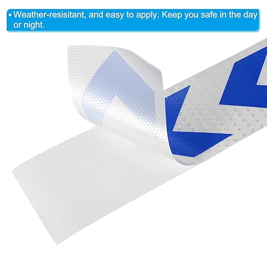 PATIKIL Reflective Tape, 4 Inch x 49 ft Waterproof Self Adhesive High Visibility Safety Warning Arrow Tape Outdoor Reflectors for Trucks Trailers Cars, White Blue