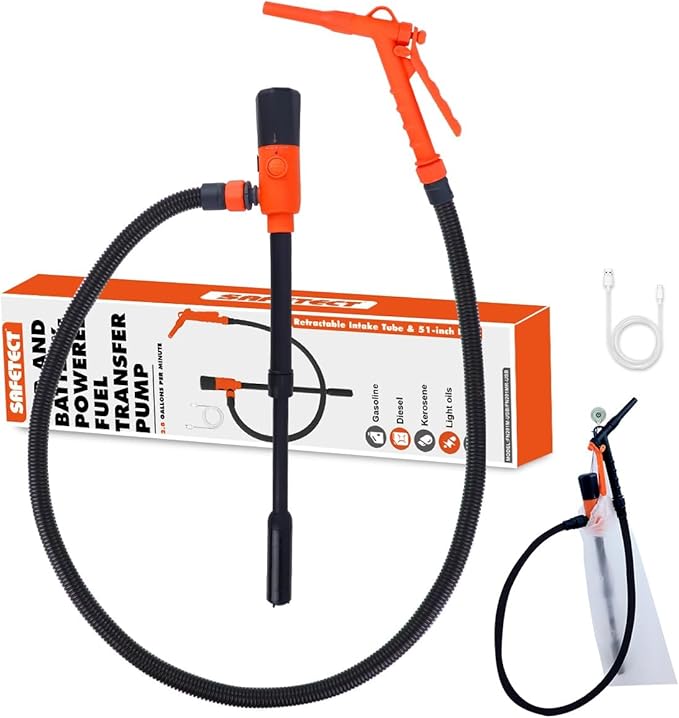 Portable Fuel Pump for Gasoline, Fuel Transfer Pump Powered By USB Charging or AA Battery, 2.8 GPM Gas Can Pump, Telescoping Gas Can Pump Battery Operated, 51" Transfer Hose, Leak-proof, Siphon Pump