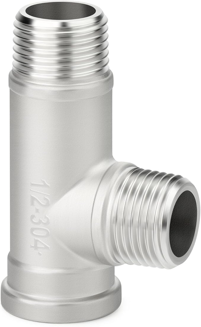 TAISHER 2PCS 304 Stainless Steel Tee Pipe Fittings, 1/2" NPT Female x 1/2" NPT Male x 1/2" NPT Male Extension Pipe Fittings, Female Run Tee