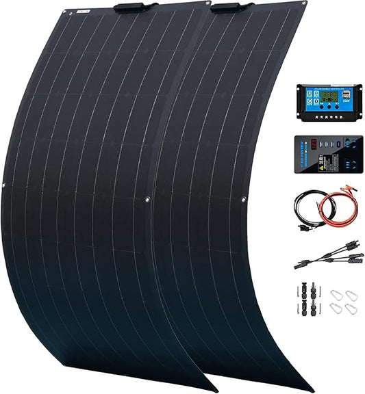 1200 Watt Flexible Solar Panel for RV, 2 × 600 Watt 12 Volt Solar Power Panel Kit with 40A Solar Charge Controller & Inverter Monocrystalline Solar Panels for Camping Off Grid Battery Charging Boat