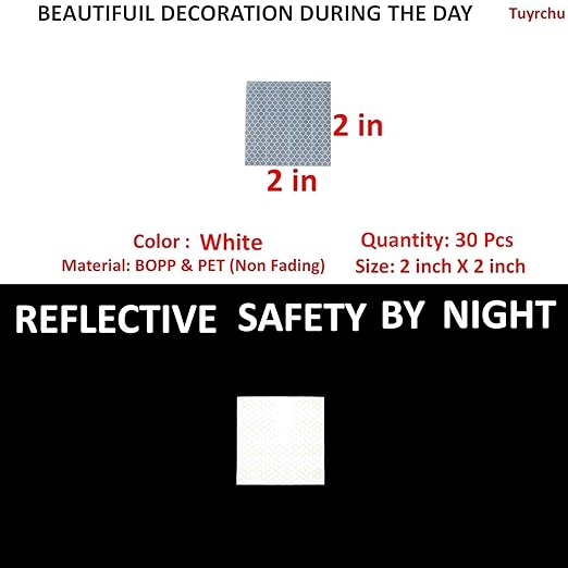 White Reflective Stickers 2 inch X 2 inch, Outdoor Waterproof High Visibility Warning Safety Adhesive Reflector Tape (30 Pcs)