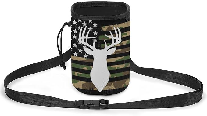Fashion Pet Training Package, Portable Travel Dog Carrier Bag, Puppy Snack Pocket with Adjustable Waist Belt for Cat Dog Puppy Camouflage American Flag Hunting Deer Camo