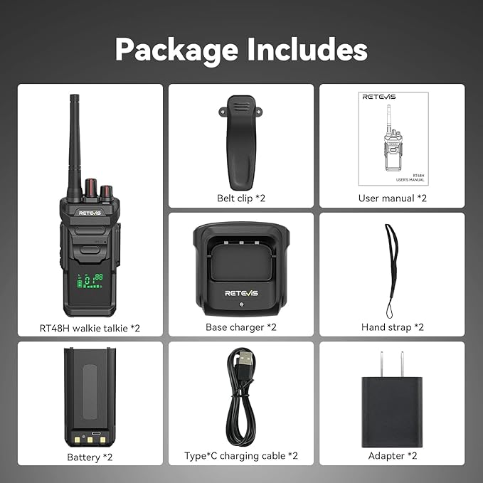 Retevis RT48H Long Range Walkie Talkies with Hidden Display, IP67 Waterproof, 1500mAh, Type-C, VOX, Rugged Rechargeable FRS 2 Way Radio for Outdoor Hiking Camping (2 Pack)