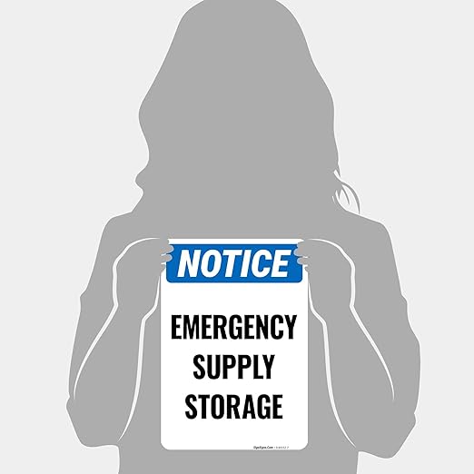 Notice Emergency Supply Storage Sign, 10x7 Inches, 4 Mil Vinyl Decal Stickers Weather Resistant, Made in USA by Sigo Signs