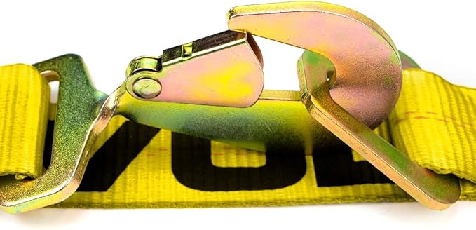 VULCAN Axle Tie Down Combo Strap with Snap Hook Ratchet - 2 Inch x 114 Inch - 4 Pack - Classic Yellow - 3,300 Pound Safe Working Load