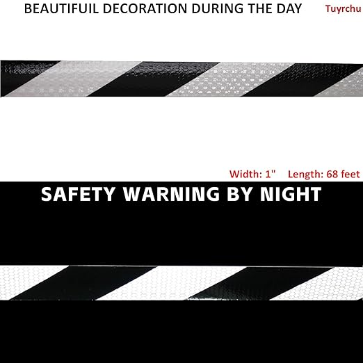Black and White Reflective Tape 1 Inch x 68 Feet, Warning Conspicuity Reflector, Night Safety Sticker for Trailer