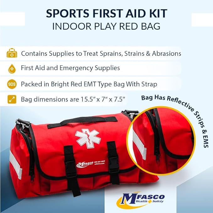 MFASCO Indoor Sports First Aid Kit - Complete Emergency Medical Supplies for Indoor Sports and Recreation - Athlete Health, Injury Response Equipment for Coaches, Players, and Teams