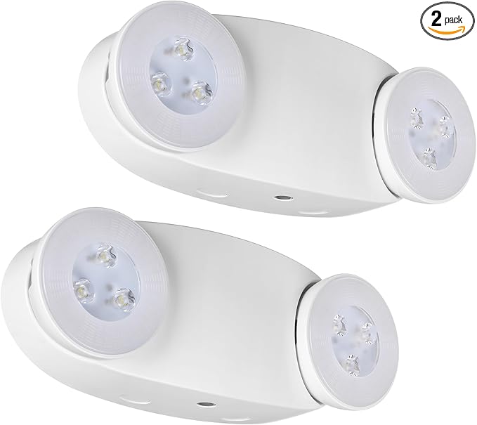 TORCHSTAR High Output LED Emergency Light, UL Listed, 800lm, AC 120-277V, Commercial Emergency Lights with Battery Backup, Two Adjustable Heads, Hardwired Exit Light Fixtures, White, Pack of 2