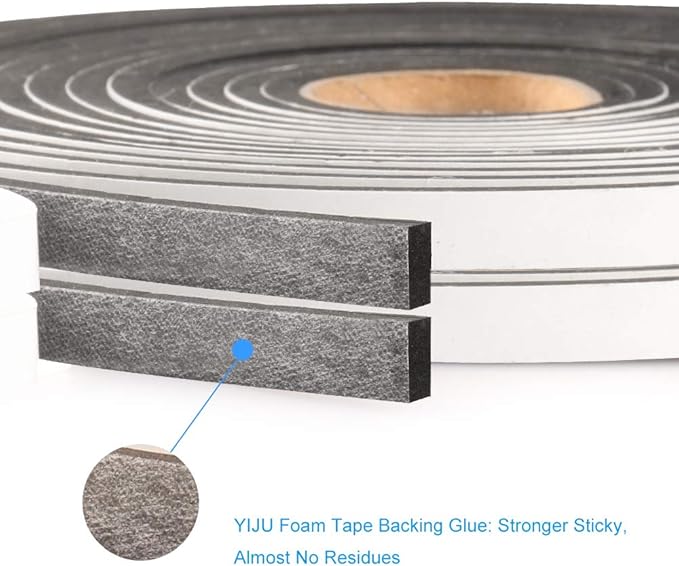2 Rolls Foam Seal Tape for Door Window Insulation, Soundproof and Shockproof Foam Adhensive Strip, 3/8" Wx3/16 T Single Sided Foam Tape, Cold Air and Draft Closed Cell Seal Strip,Total 32FT
