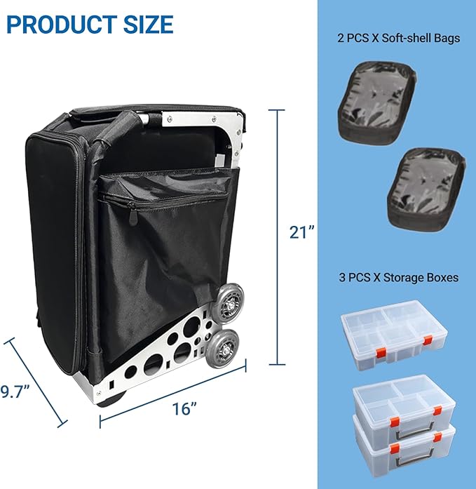 Modular First Aid Cart - Doctor's Visit Emergency Mobile Case, House Calls Storage Organizers for Clinics and Vets, Aluminum Alloy, 13.2" L x 10.2" W x 21.7" H, Set of 1