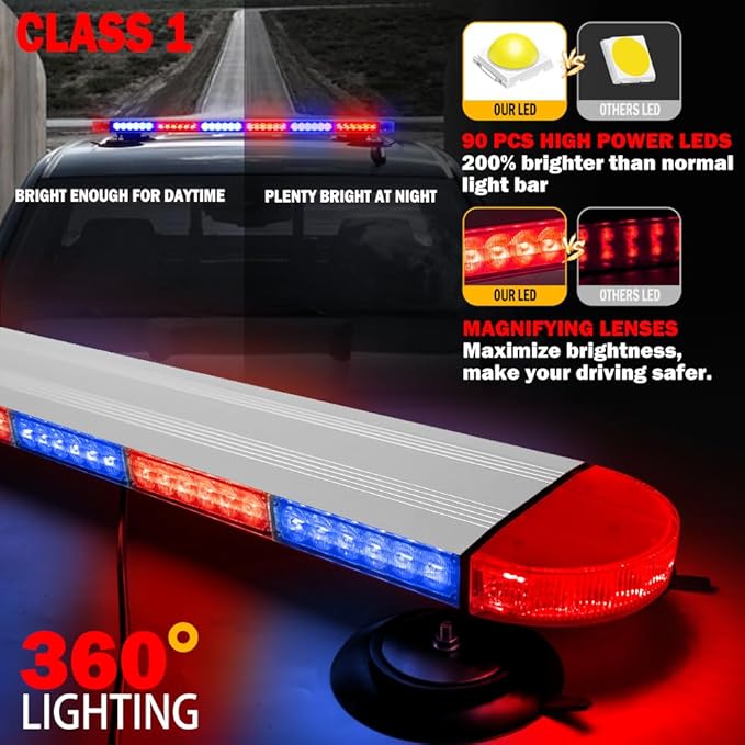 ASPL 31 inch Low Profile Rooftop Emergency Strobe Lights Bar Full Aluminum Flashing Safety Warning Traffic Advisor Lightbar Hazard Snow Plow Light for Trucks Tow Construction Vehicles (Red/Blue)