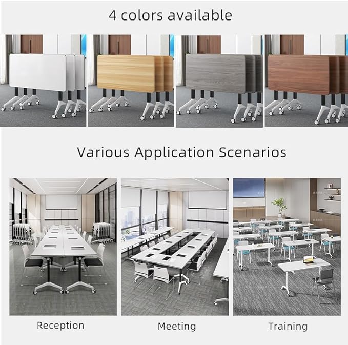 Conference Table, Folding Conference Room Tables with Flip-Top Design, Mobile Rectangular Modular Tables for Office Meetings and Training Sessions (Yellow, 55.1×21.6×29.5in)